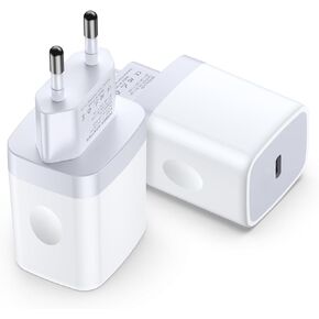 شاحن حائط USB C أوروبي، 2 حزمة من النوع C Euro قابس شحن، محول طاقة أوروبي سريع 20 وات متوافق مع iPhone 15 14 13 12 11 Pro Max XS XR، Samsung Galaxy S24/S23/S22/S21، iPad in Kuwait