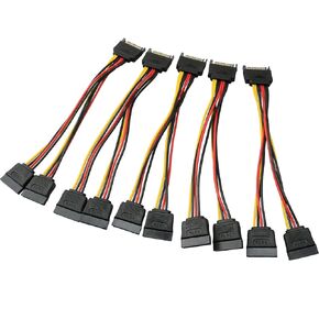 Longdex SATA Power Extension Cable 5PCS 20cm SATA Power 15-Pin Male to 2 x 15P Female Y Splitter Cable Adapter