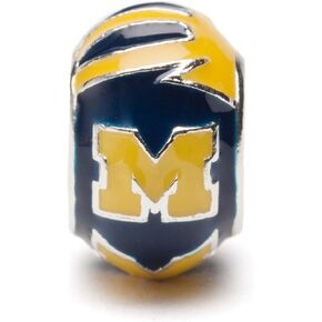 Michigan Wolverines Jewelry Gifts for Women - Michigan Logo Bead - Hypoallergenic Stainless Steel Charms - University of Michigan Womens Accessories