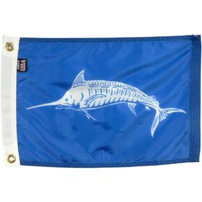 12x18" White Marlin Boat Fishing Flag, All Weather Nylon for Outdoor - Made In The USA