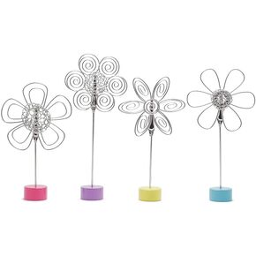 4 pcs Cute Flower Table Card Memo Holder Stand, Photo Clips Holder Desk Stand for Memo Paper Note Monmory Photo Christmas Wedding Number Card Display with Colorful Metal Base