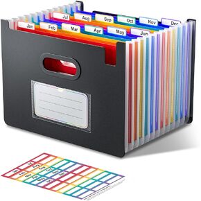 12 Pockets Accordian File Organizer, Upright & Open Top, Colorful Tabs, Larger Capacity Expanding File Folder, Letter/A4 Size for School, Home and Office, Classroom Must Haves