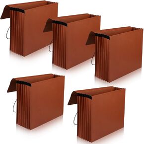 Chuangdi 5 Pcs Expanding File Wallet with Flap and Elastic Cord Closure 5-1/4" Expansion Letter Size File Organizer Heavy Duty Box of 8 Brown File Folders for Documents Letter Paper Office Storage