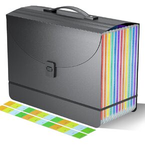 Expanding File Folder/Accordion File Organizer/Portable File Box with 13 Pockets,Fun Storage Filing Folders with Handle,Perfect for Standing and Carrying,A4/Letter Size,Colored Tabs,Black Diamond