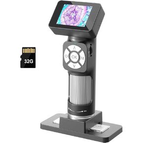 LM112 Microscope for Kids, Handheld Digital Microscope with 2 inch Screen, 500X Portable Microscope Kit for Kids 8-12, 8 LED, USB Output, Microscope Slides, 900mAh Battery, 32G SD Card