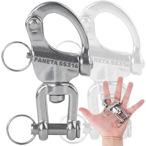Stainless Steel 316 Swivel Eye Snap Shackle - Marine Grade Quick Release Jaw Swivel Sailboat Shackles - Marine Boat Sailing Rigging - for SCBA Mask & Spinnaker Halyard - Pack of 2