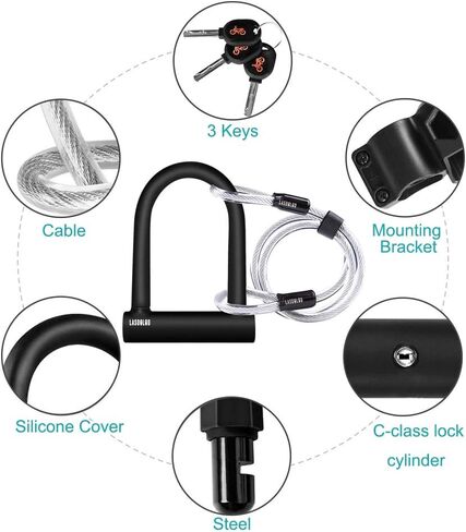 Lasdolod Heavy Duty Anti Theft Bike Lock, 3 Keys, 4ft Steel Cable, Zinc Alloy Core, Serpentine Keyway, Silicone Coated Key Surface in Saudi Arabia