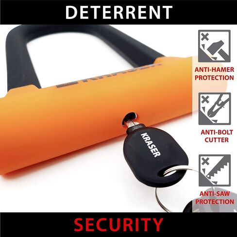 KRASER KR65145N U Lock مضاد للسرقة دراجة قفل كابل دراجة قفل كابل فولاذي مضفر 120 سم ودعم، Ulock عالي الأمان، أسود وبرتقالي، عالمي in Kuwait