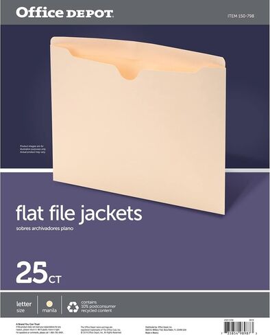 Office Depot Double-Top Flat File Jackets, 8 1/2in. x 11in., Letter Size, Manila, Pack of 25, 458101OD in Saudi Arabia