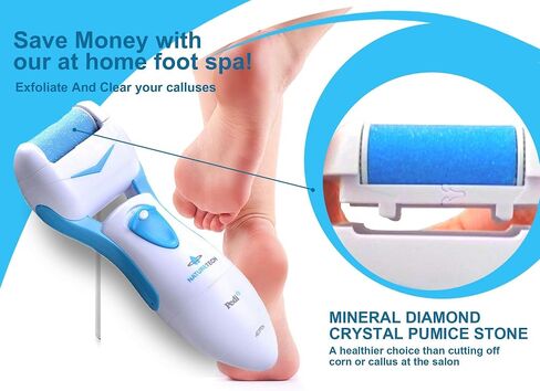 Pedi Electronic Pedicure Foot File - Callus Remover and Shaver for Dry Feet & Cracked Heels ✮ 1 Extra Mineral Pumice Stone Roller Head ✮ Show Immediate Results ✮ for Men & Woman (Aqua) in Saudi Arabia
