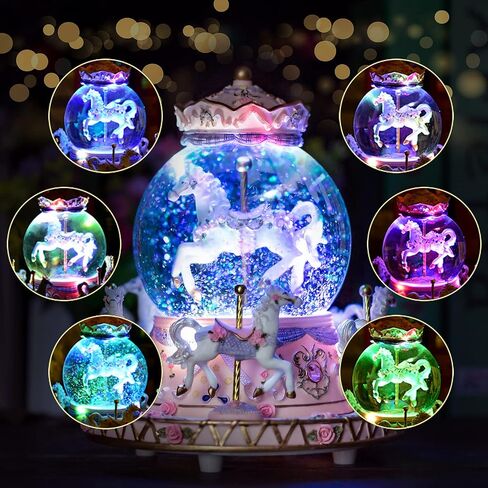 Carousel Horses Music Box Gift Color Changing Lights Unicorn Snow Globe for Wife Mom Women Girls Friend Women Daughter Girls Sister Birthday Anniversary in Saudi Arabia