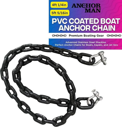 سلسلة مرساة للقارب مطلية بمادة PVC من Anchor-Man مع أغلال متقدمة من الفولاذ المقاوم للصدأ - سلاسل مرساة مثالية للقوارب والزوارق والزلاجات النفاثة - مقاسان (4 أقدام و1/4 بوصة، و5 أقدام و5/16 بوصة) - سلسلة مرساة مطلية باللون الأسود in Saudi Arabia