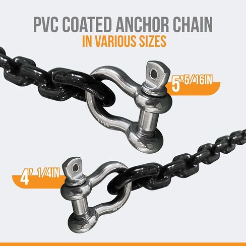 سلسلة مرساة للقارب مطلية بمادة PVC من Anchor-Man مع أغلال متقدمة من الفولاذ المقاوم للصدأ - سلاسل مرساة مثالية للقوارب والزوارق والزلاجات النفاثة - مقاسان (4 أقدام و1/4 بوصة، و5 أقدام و5/16 بوصة) - سلسلة مرساة مطلية باللون الأسود in Saudi Arabia