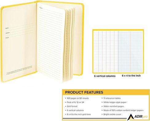 AdirPro Proffesional Engineers Field Surveying Book Standard Size - Engineering Computation - Grid Paper Notebook - Scientific Notebook - Graph Paper 4 ⅝ x 7 ¼ (12 Books) Yellow in Saudi Arabia