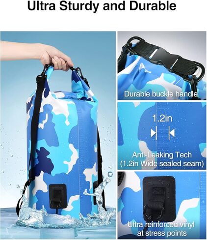 حقيبة ظهر فاخرة مقاومة للماء وجافة، 5 لتر/10 لتر/20 لتر/30 لتر، حقيبة جافة محمولة مقاومة للماء مع حافظة هاتف، حقيبة عائمة مقاومة للماء للتجديف بالكاياك والسباحة وركوب القوارب وركوب الأمواج والمشي لمسافات طويلة والشاطئ وما إلى ذلك. in Kuwait