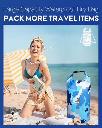 حقيبة ظهر فاخرة مقاومة للماء وجافة، 5 لتر/10 لتر/20 لتر/30 لتر، حقيبة جافة محمولة مقاومة للماء مع حافظة هاتف، حقيبة عائمة مقاومة للماء للتجديف بالكاياك والسباحة وركوب القوارب وركوب الأمواج والمشي لمسافات طويلة والشاطئ وما إلى ذلك. in Kuwait