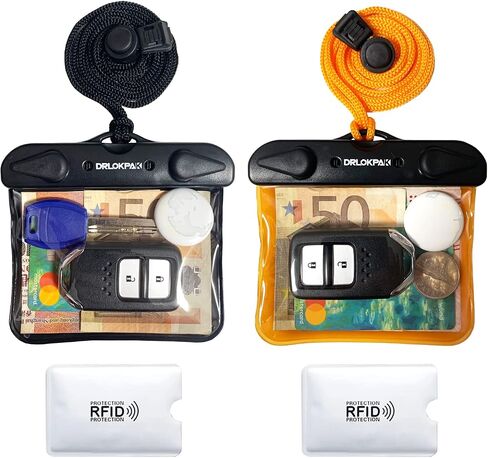 DRLOKPAK Submersible Waterproof Wallet Surf Dry Car Key FOB Case Bag 2Pack Waterproof Pouch Holder For Key Credit Door Ship Card Cash ID Driver Fishing Hunting License（Black＋Orange） in Saudi Arabia