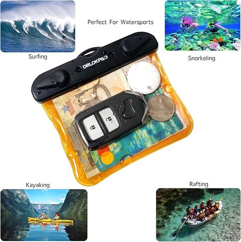 DRLOKPAK Submersible Waterproof Wallet Surf Dry Car Key FOB Case Bag 2Pack Waterproof Pouch Holder For Key Credit Door Ship Card Cash ID Driver Fishing Hunting License（Black＋Orange） in Saudi Arabia