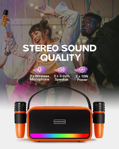 Starfavor KM-20 Karaoke Machine,Bluetooth Karaoke Speaker with 2 Wireless Microphones,5 LED Light,Portable Karaoke Set Support TF Card/USB,AUX Gift for Home Party Birthday Christmas(Green) in Kuwait