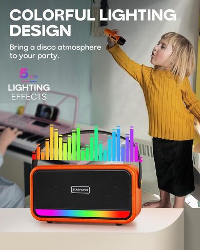 Starfavor KM-20 Karaoke Machine,Bluetooth Karaoke Speaker with 2 Wireless Microphones,5 LED Light,Portable Karaoke Set Support TF Card/USB,AUX Gift for Home Party Birthday Christmas(Green) in Kuwait