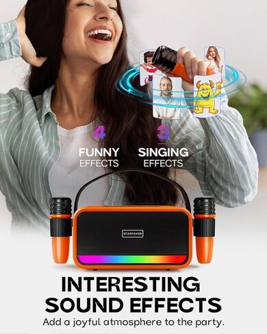 Starfavor KM-20 Karaoke Machine,Bluetooth Karaoke Speaker with 2 Wireless Microphones,5 LED Light,Portable Karaoke Set Support TF Card/USB,AUX Gift for Home Party Birthday Christmas(Green) in Kuwait