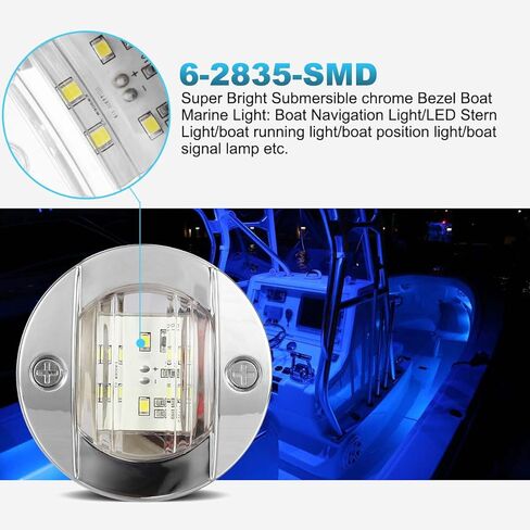 Partsam 10 قطع 3 بوصة مستديرة للقوارب البحرية رافدة جبل LED ستيرن مرساة أضواء فلوش جبل 6-2835-SMD IP67 مقاوم للماء دائري ضوء الملاحة البحرية 12 فولت كروم قارب بلاستيك (5 أبيض + 5 أزرق) in Kuwait
