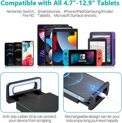 حامل الكمبيوتر اللوحي بمسند الرأس، حامل iPad للمقعد الخلفي للسيارة، حامل السيارة للكمبيوتر اللوحي، iPhone، Fire HD، Switch وجميع الأجهزة مقاس 4.7 بوصة - 12.9 بوصة، أساسيات رحلة الطريق للأطفال، حوامل الكمبيوتر اللوحي القابلة للدوران 360 درجة in Kuwait