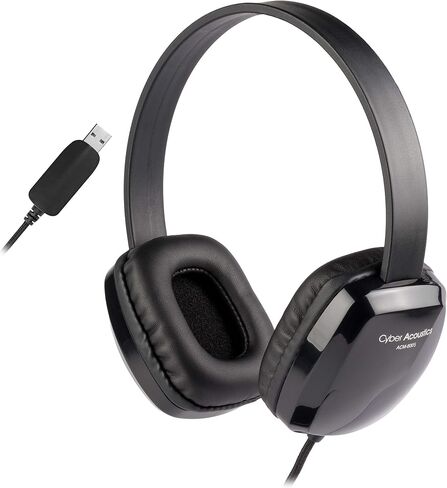 Cyber Acoustics ACM-6005 USB-A Headphones with Reinforced TuffCord | Wired USB Headphones, Larger Earcups, Padded Headband, Durable Design, Classroom or Home, Made with 60% Recycled Plastic in Kuwait