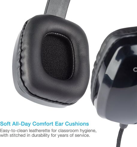 Cyber Acoustics ACM-6005 USB-A Headphones with Reinforced TuffCord | Wired USB Headphones, Larger Earcups, Padded Headband, Durable Design, Classroom or Home, Made with 60% Recycled Plastic in Kuwait