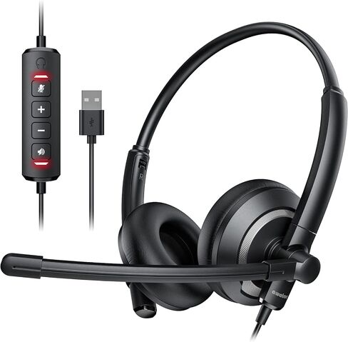 USB Headset with Microphone for PC Laptop - Wired Computer Headphones with Microphone Noise Cancelling,On Ear Office Call Center Headset for Boom Skype Webinars,Mute Control,Lightweight in Saudi Arabia