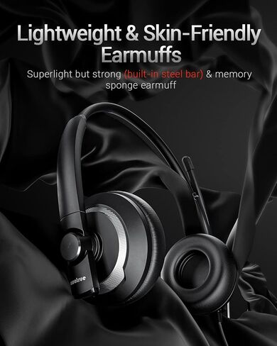 USB Headset with Microphone for PC Laptop - Wired Computer Headphones with Microphone Noise Cancelling,On Ear Office Call Center Headset for Boom Skype Webinars,Mute Control,Lightweight in Saudi Arabia