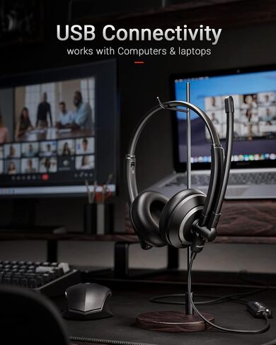 USB Headset with Microphone for PC Laptop - Wired Computer Headphones with Microphone Noise Cancelling,On Ear Office Call Center Headset for Boom Skype Webinars,Mute Control,Lightweight in Saudi Arabia