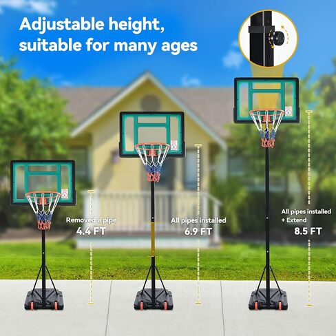 DWVO Portable Basketball Hoop for Outside, 4.4-8.5FT Adjustable Height Basketball Goal Outdoor for All Ages, Improved Protrusive Backboard, Basketball System In Ground with Weighted Bag Gift in Saudi Arabia