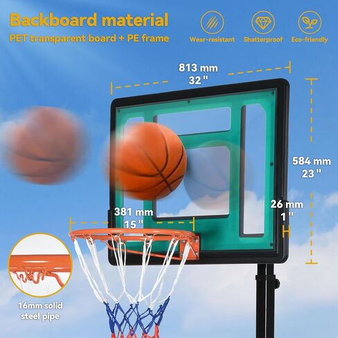 DWVO Portable Basketball Hoop for Outside, 4.4-8.5FT Adjustable Height Basketball Goal Outdoor for All Ages, Improved Protrusive Backboard, Basketball System In Ground with Weighted Bag Gift in Saudi Arabia