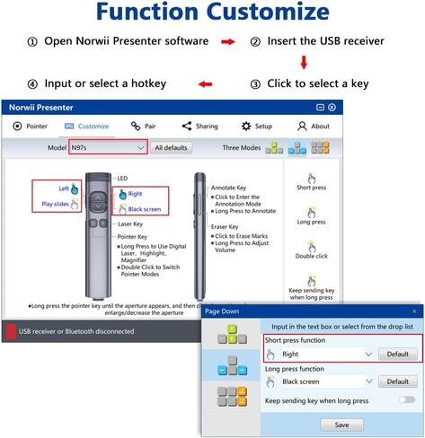 Norwii N97s Highlight Presentation Remote, Dual Digital & Physical Laser Pointer with Bluetooth, PPT PowerPoint Clicker with Highlighting Magnify Mouse, 165FT Wireless Presenter for LED LCD in Saudi Arabia