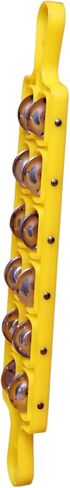 Classical Indian Traditional Hand Tambourine Musical Instrument Manjira with Steel jingles Double Row Plastic Kartal For Bhajan & Wedding (Yellow, With 10 Steel Jingles) in Saudi Arabia