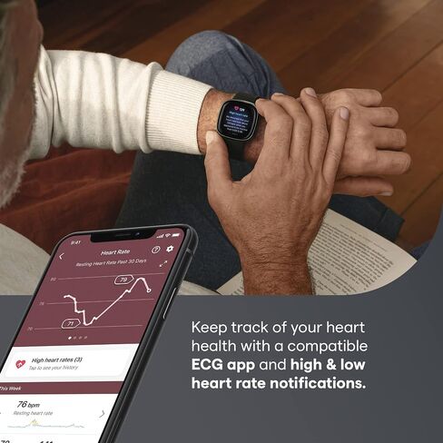 ساعة ذكية متطورة من Fitbit Sense مع أدوات لصحة القلب وإدارة الإجهاد واتجاهات درجة حرارة الجلد، رمادي داكن/فضي، مقاس واحد (يتضمن أحزمة صغيرة وكبيرة) in Kuwait