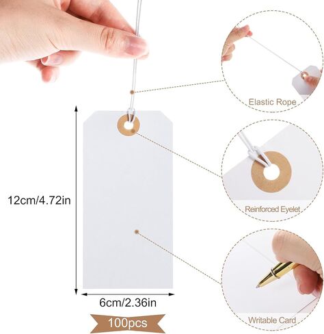 100pcs Brown Paper Shipping Tags with Elastic Rope Large Marking Tags Hanging Paper Tags Attached Reinforced Hole Writable Price Tags Inventory Tags Gift Tags, 4.76'' x 2.36'' in Kuwait