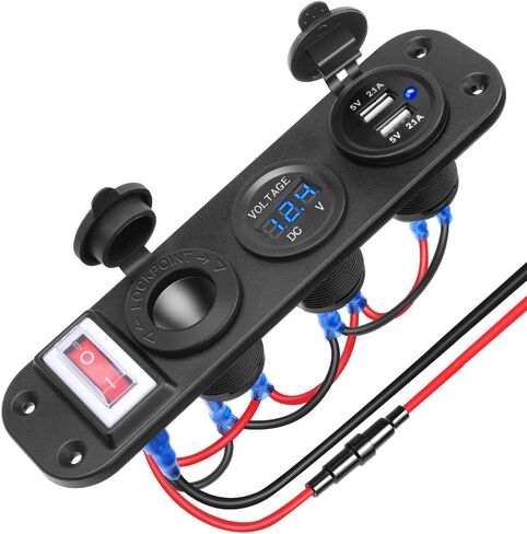 لوحة مقبس USB 12 فولت من Electop، مقبس ولاعة سجائر مقاوم للماء شاحن سيارة USB مزدوج 2.1 أمبير و2.1 أمبير مع الفولتميتر LED مفتاح تبديل الروك للسيارة والقوارب البحرية والدراجات النارية RV DIY in Kuwait