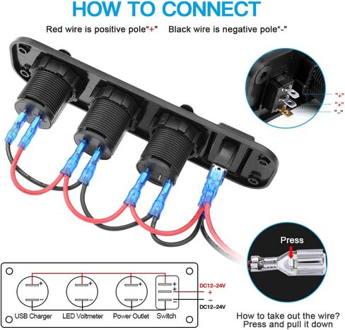 لوحة مقبس USB 12 فولت من Electop، مقبس ولاعة سجائر مقاوم للماء شاحن سيارة USB مزدوج 2.1 أمبير و2.1 أمبير مع الفولتميتر LED مفتاح تبديل الروك للسيارة والقوارب البحرية والدراجات النارية RV DIY in Kuwait