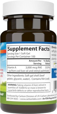 Carlson - Vitamin A, 15000 IU Palmitate (4500 mcg RAE), Vision Health, Healthy Skin, 120 Softgels in Saudi Arabia