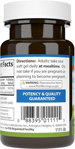 Carlson - Vitamin A, 15000 IU Palmitate (4500 mcg RAE), Vision Health, Healthy Skin, 120 Softgels in Saudi Arabia