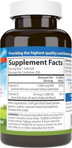 Carlson - A & D, 25000 IU (7500 mcg RAE) Vitamin A, 1000 IU (25 mcg) Vitamin D, Vision Support, Skin Health, 250 Softgels in Saudi Arabia