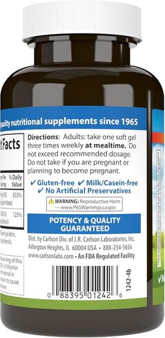 Carlson - A & D, 25000 IU (7500 mcg RAE) Vitamin A, 1000 IU (25 mcg) Vitamin D, Vision Support, Skin Health, 250 Softgels in Saudi Arabia