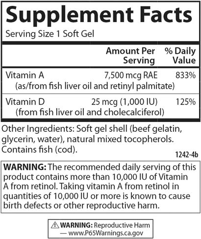 Carlson - A & D, 25000 IU (7500 mcg RAE) Vitamin A, 1000 IU (25 mcg) Vitamin D, Vision Support, Skin Health, 250 Softgels in Saudi Arabia
