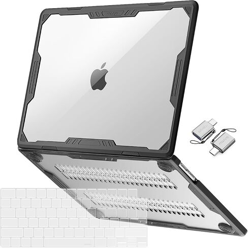 حافظة MOSISO متوافقة مع جهاز MacBook Air 15 بوصة إصدار 2023 2024 M3 A3114 M2 A2941 Touch ID، هيكل صلب من البلاستيك شديد التحمل بتصميم هندسي متماثل مع مصد TPU وجلد لوحة المفاتيح ومحول من النوع C، أسود in Kuwait