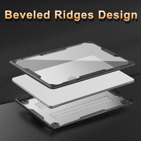 حافظة MOSISO متوافقة مع جهاز MacBook Air 15 بوصة إصدار 2023 2024 M3 A3114 M2 A2941 Touch ID، هيكل صلب من البلاستيك شديد التحمل بتصميم هندسي متماثل مع مصد TPU وجلد لوحة المفاتيح ومحول من النوع C، أسود in Kuwait