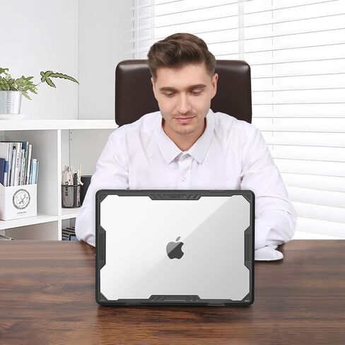حافظة MOSISO متوافقة مع جهاز MacBook Air 15 بوصة إصدار 2023 2024 M3 A3114 M2 A2941 Touch ID، هيكل صلب من البلاستيك شديد التحمل بتصميم هندسي متماثل مع مصد TPU وجلد لوحة المفاتيح ومحول من النوع C، أسود in Kuwait