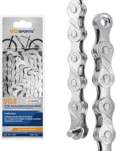 VG SPORTS 6/7/8/9/10/11 Speed Bike Chain,Half/Full Hollow Lightweight Bicycle Chain for Road Bike MTB,Silver/Gold/Titanium/Rainbow,116 Links in Saudi Arabia