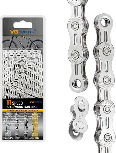 VG SPORTS 6/7/8/9/10/11 Speed Bike Chain,Half/Full Hollow Lightweight Bicycle Chain for Road Bike MTB,Silver/Gold/Titanium/Rainbow,116 Links in Saudi Arabia